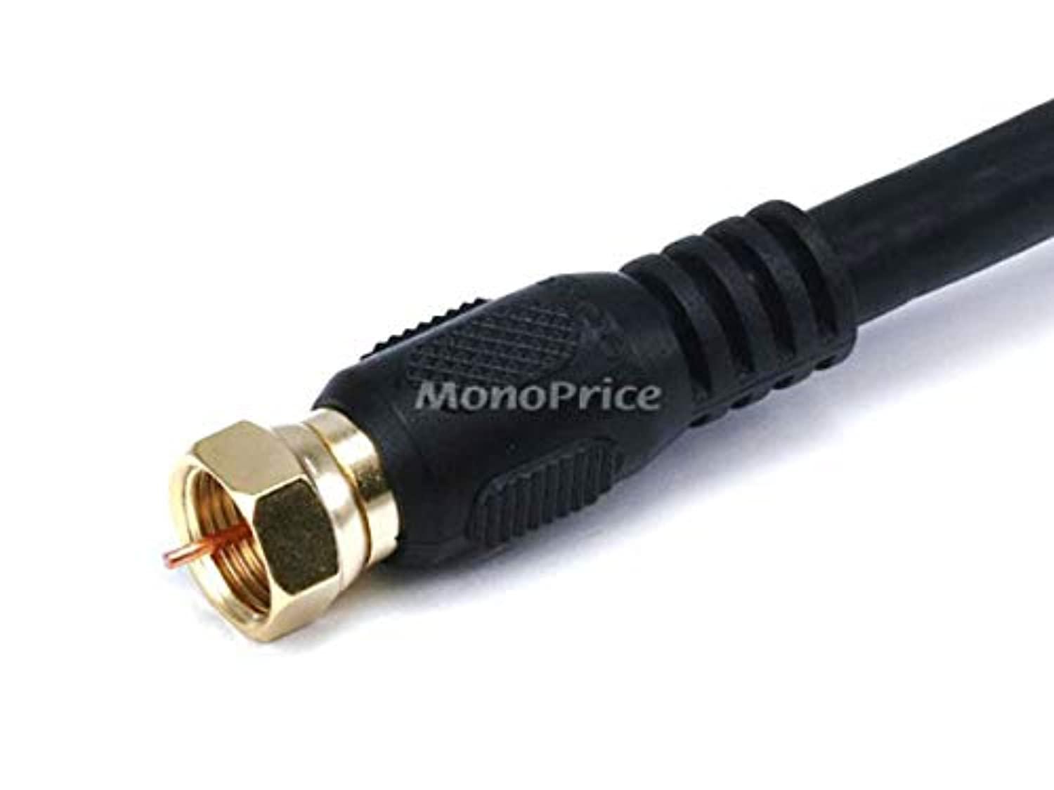 monoprice video cable - 12 feet - black | rg6 quad shield cl2 coaxial cable with f type connector
