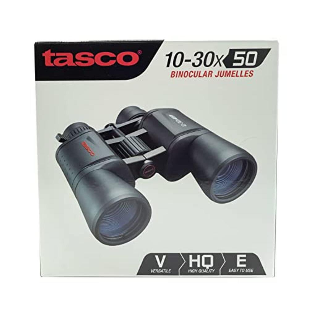 tasco es10305z essentials binoculars, 10-30x50mm, porro prism, black, boxed