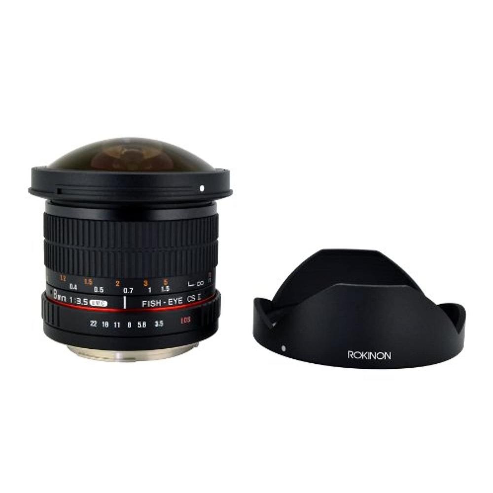 rokinon hd8m-n 8mm f/3.5 hd fisheye lens with auto aperture chip and removable hood for nikon dslr 8-8mm, fixed-non-zoom lens
