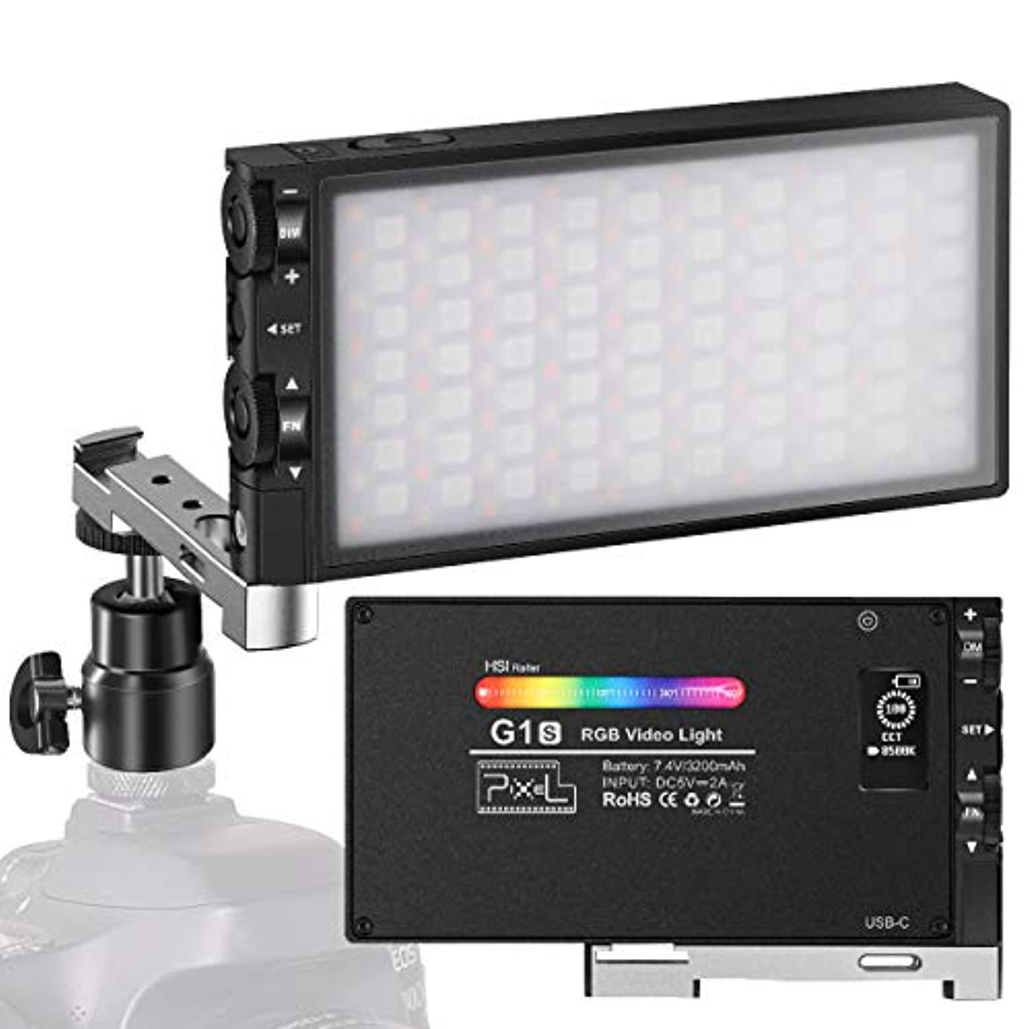 pixel g1s rgb video light, built-in 12w rechargeable battery led camera light full color 12 common light effects, cri?97 2500