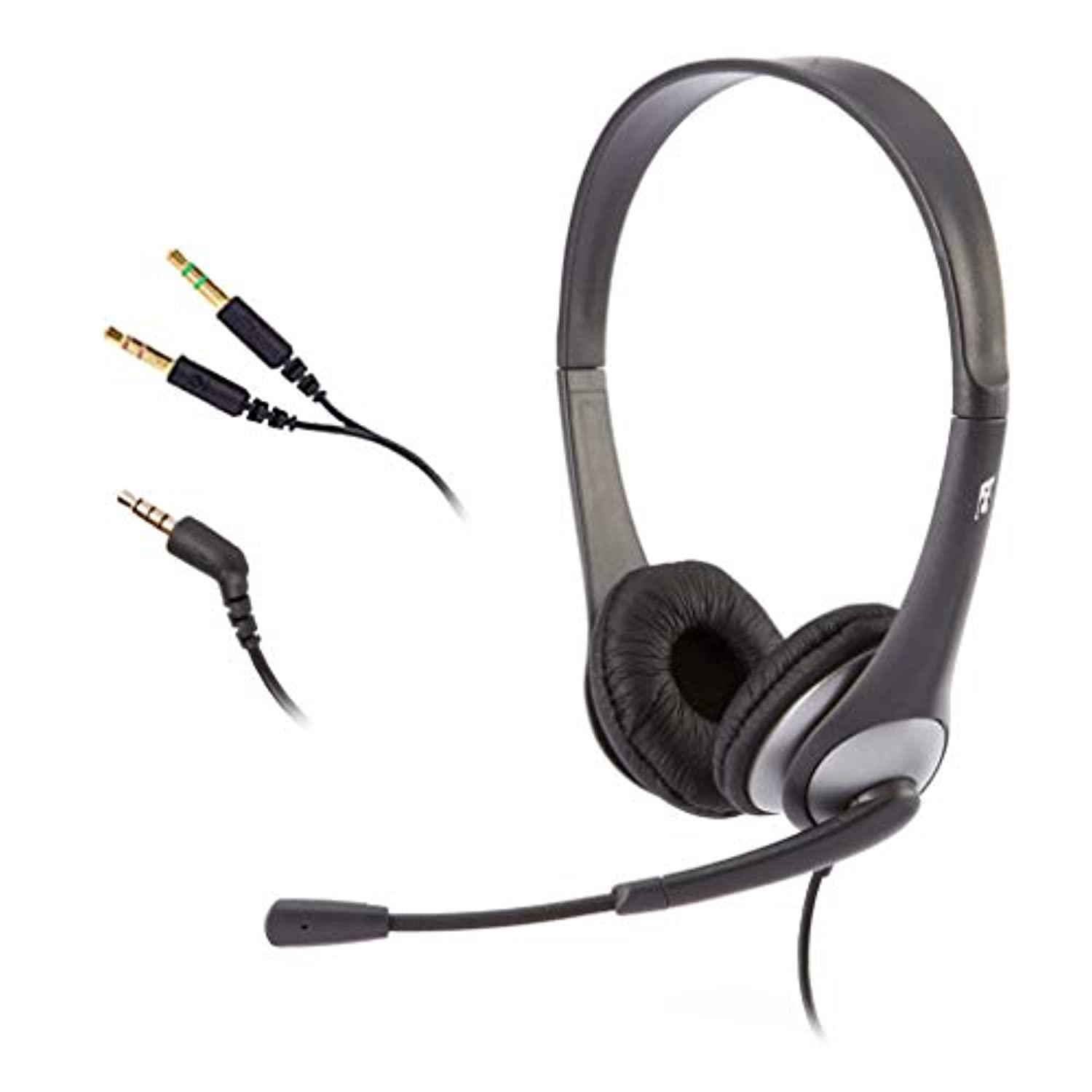 cyber acoustics stereo headset, 3.5mm stereo & y-adapter for separate headphone & mic connection, k12 school classroom and ed