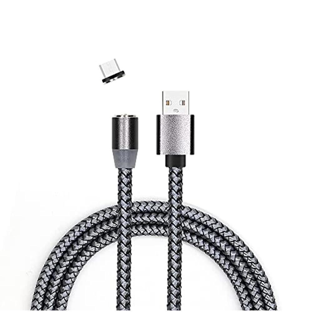 MJ usb phone charger magnetic 3 in 1 charging cable (3 ft) nylon braided cord, compatible with micro-usb type-c i0s devices 360 