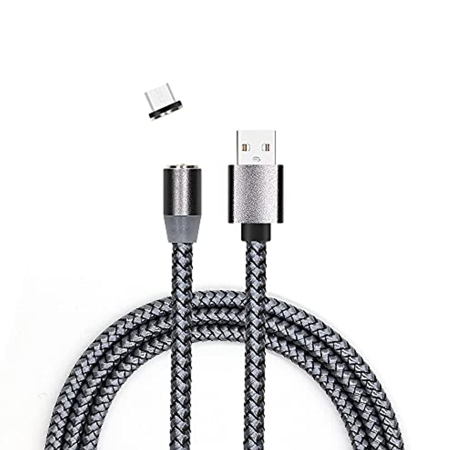 MJ usb phone charger magnetic 3 in 1 charging cable (3 ft) nylon braided cord, compatible with micro-usb type-c i0s devices 360 