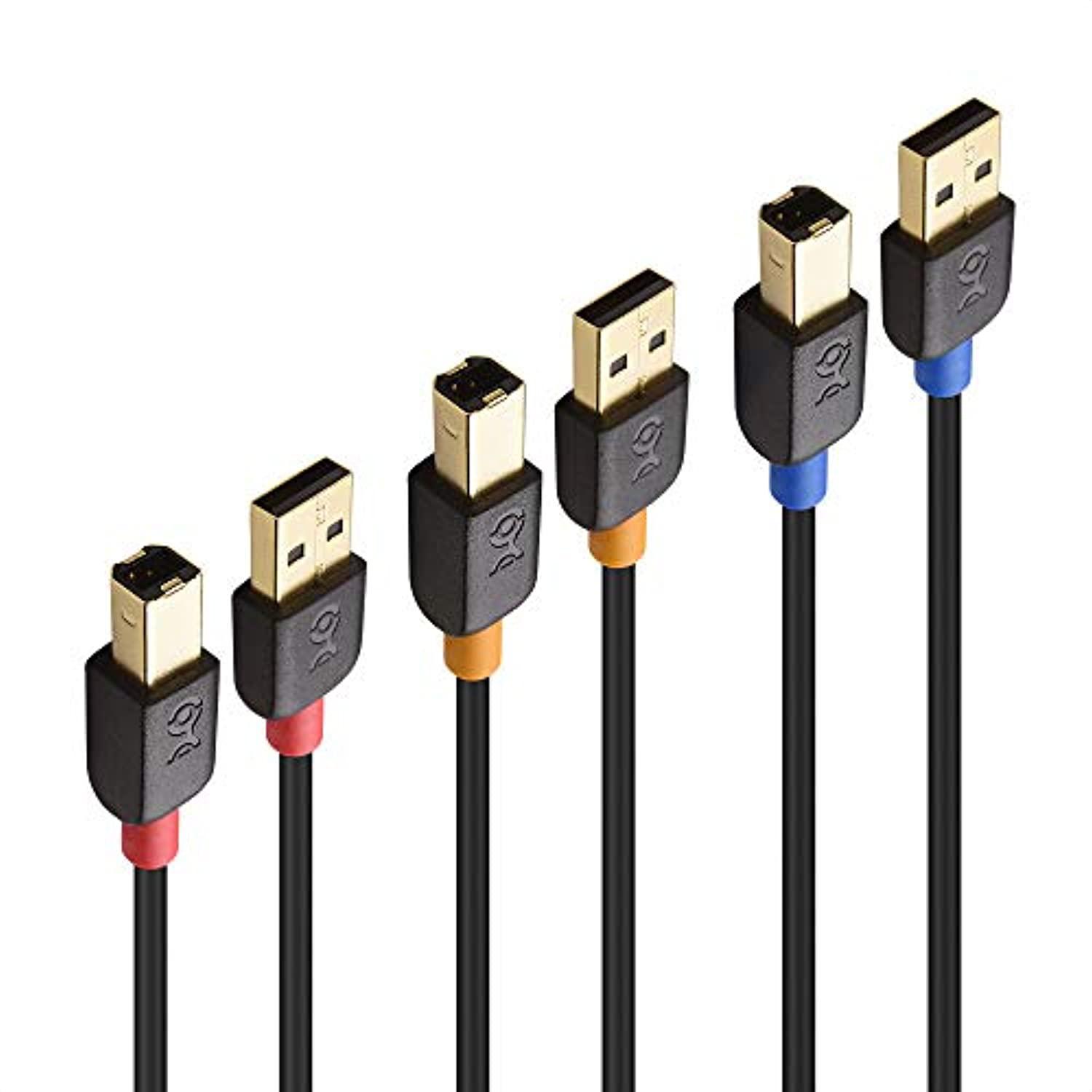 cable matters 3-pack usb cable/usb printer cable 3 ft, usb a to b cable, usb 2.0 cable compatible with printer, midi controll