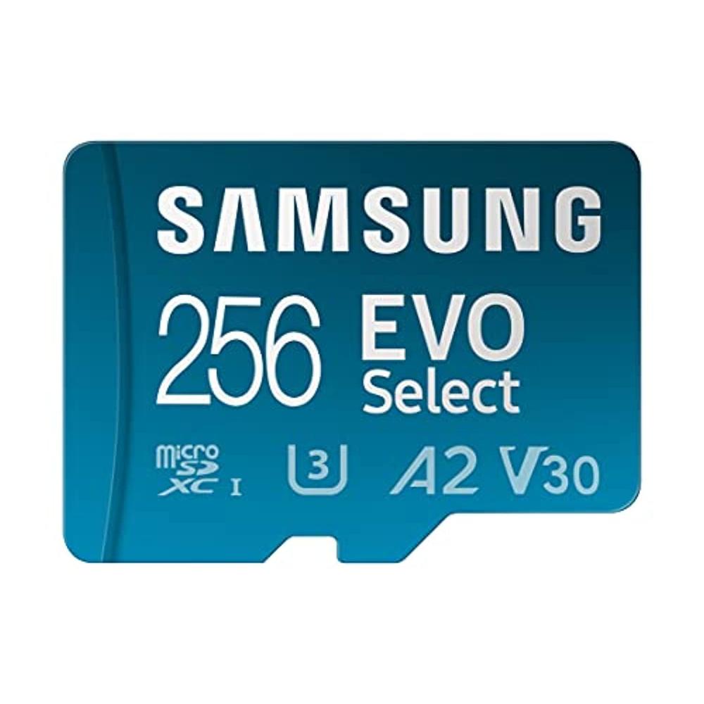 samsung evo select plus micro sd memory card + adapter, 256gb microsdxc 130mb/s full hd & 4k uhd, uhs-i, u3, a2, v30, expande