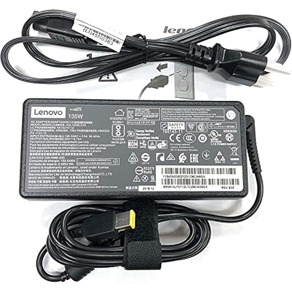 For Lenovo new genuine laptop charger 135w 20v 6.75a slim tip adl135ndc3a (888015027) ac adapter power supply,black 3 prong power cord f