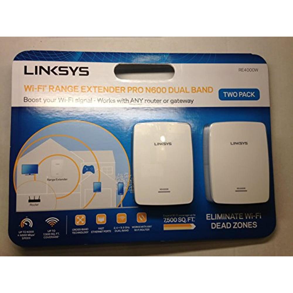 linksys wi-fi range extender pro n600 dual band re4000w white 2-pac