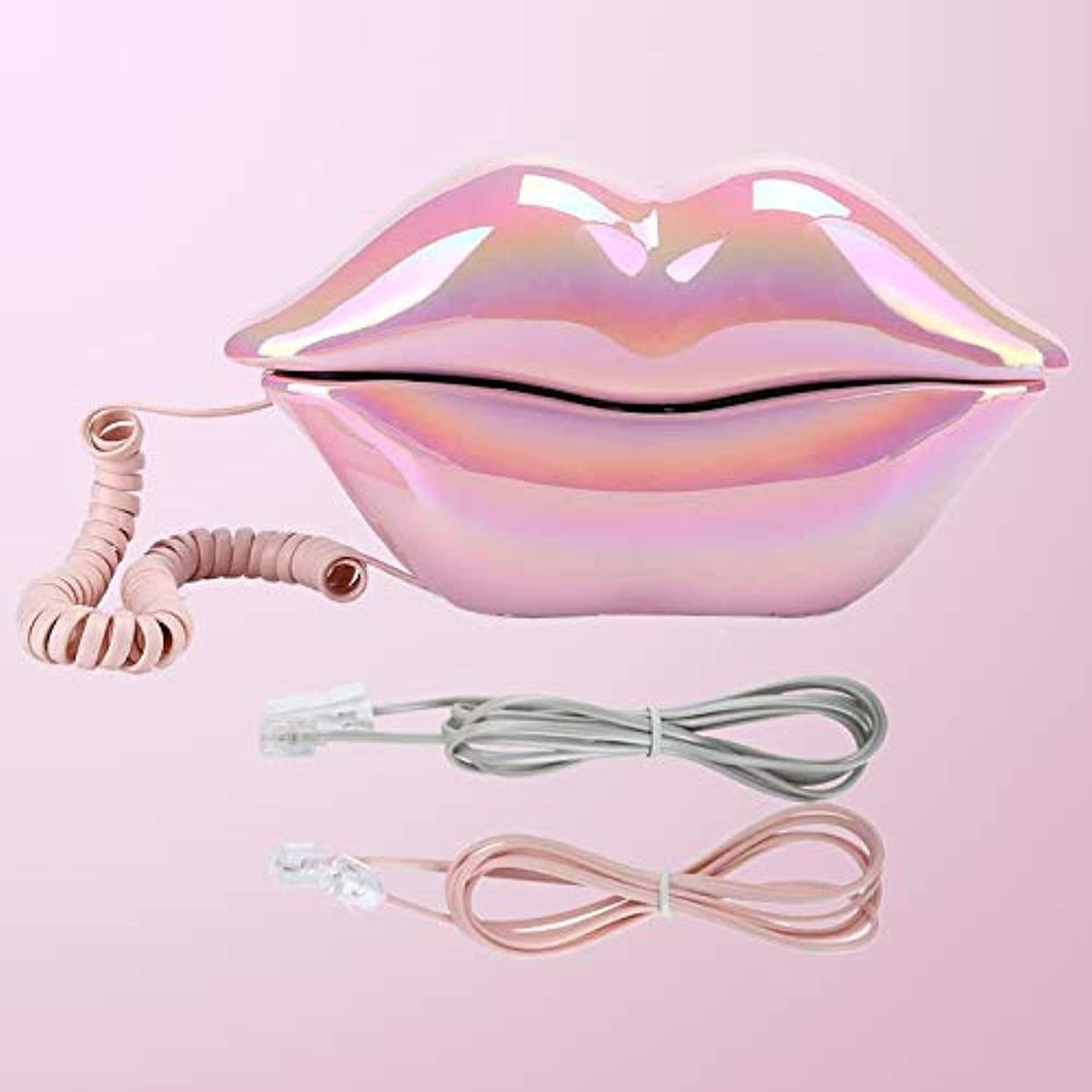 CHENJIEUS lip telephone, advanced home telephone, interesting mouth lip-shaped telephone, funny pink lip plastic telephone cable, wire 