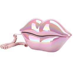 CHENJIEUS lip telephone, advanced home telephone, interesting mouth lip-shaped telephone, funny pink lip plastic telephone cable, wire 
