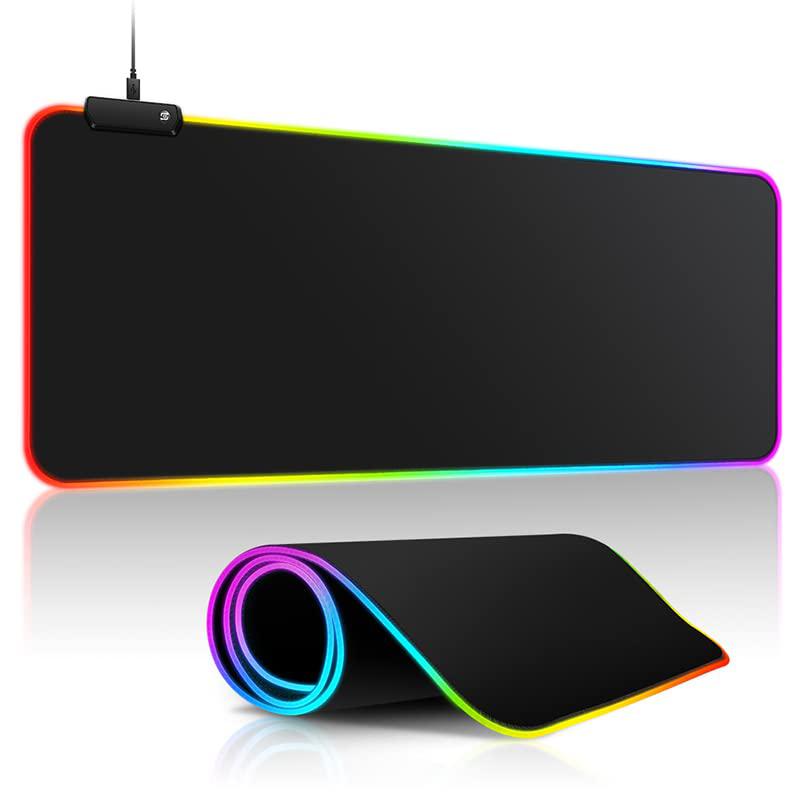 fullpad large rgb gaming mouse pad -15 light modes touch control extended soft computer keyboard mat non-slip rubber base for gamer e