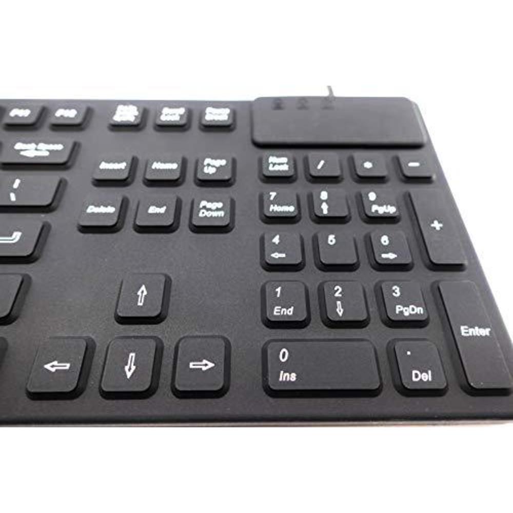 dsi led backlit keyboard with number pad - industrial ip68 waterproof rugged silicone ikb106bl, black