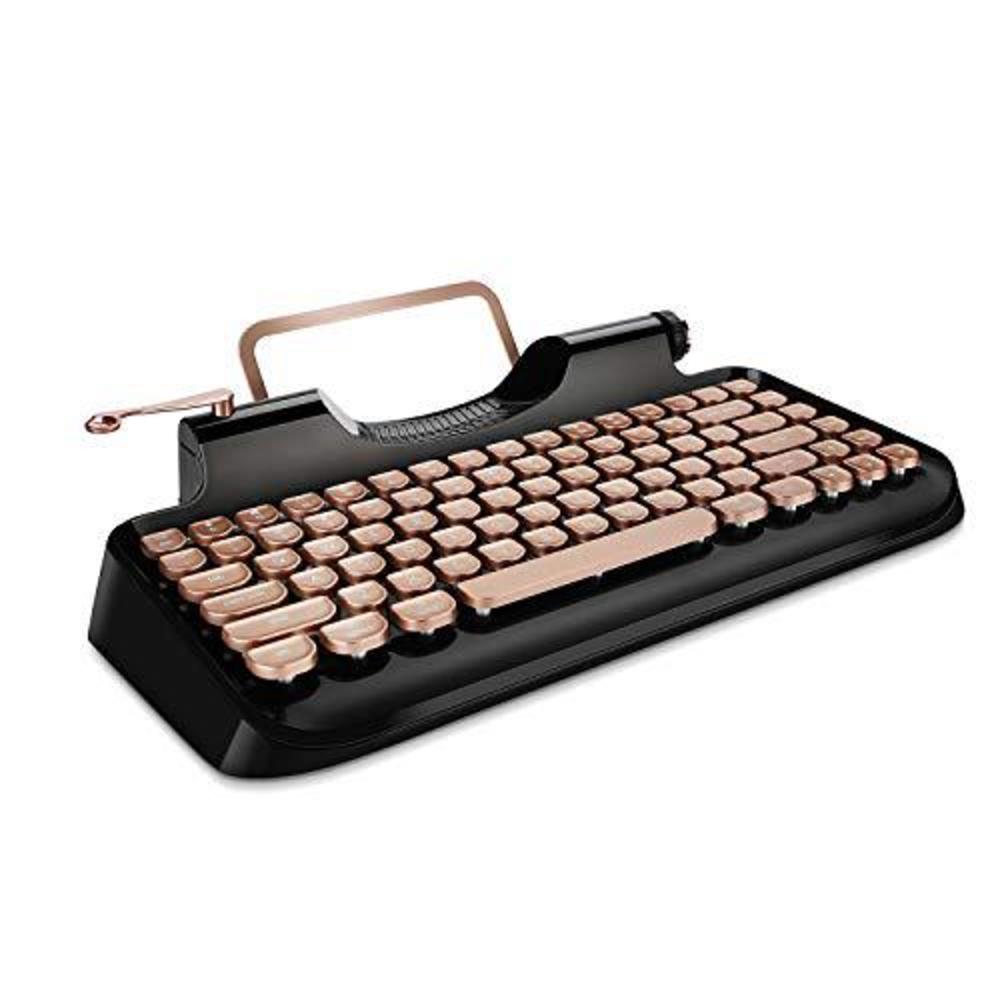 knewkey rymek typewriter style mechanical wired & wireless keyboard with tablet stand, bluetooth connection(black)