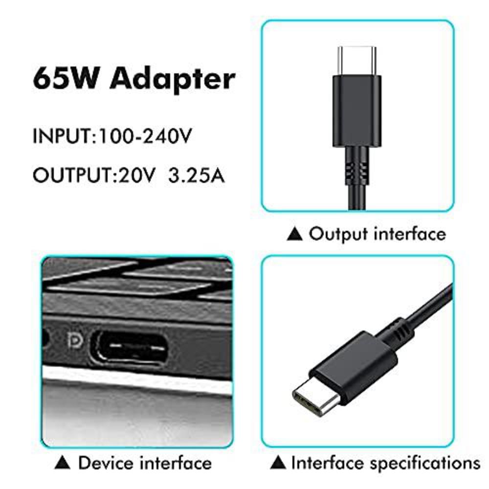 DJW 20v 3.25a 65w 45w type-c usb-c laptop charger for lenovo thinkpad t480 t490 t490s t480s e580 e480 r480 x1 x390 x395 x280 x395