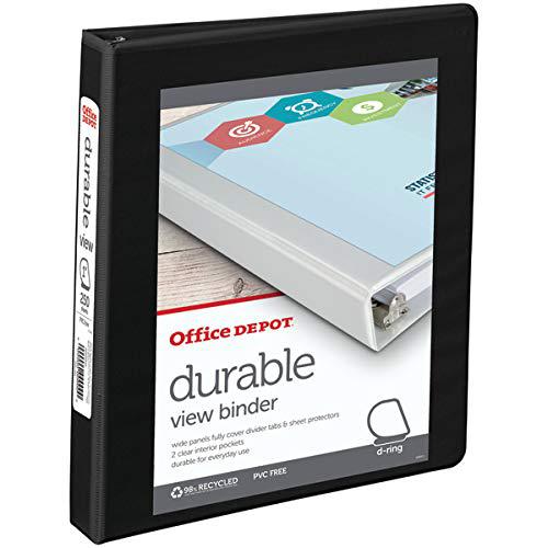 OFFICEMAX office depot brand durable view slant-ring binder, 1" rings, 39% recycled, black