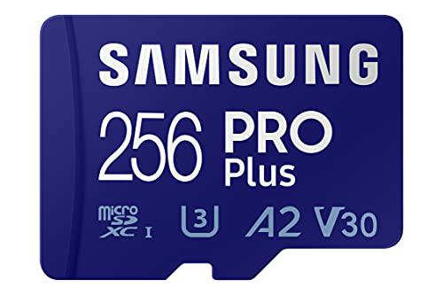 samsung pro plus + adapter 256gb microsdxc up to 160mb/s uhs-i, u3, a2, v30, full hd & 4k uhd memory card for android smartph