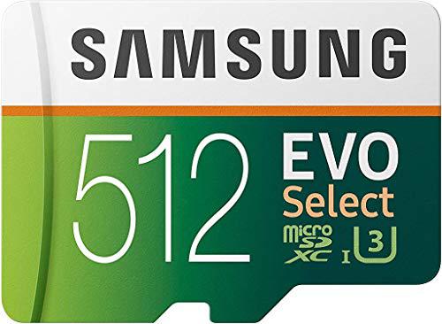 samsung evo select micro sd memory card with adapter, 512gb microsdxc uhs-i u3 100mb/s full hd & 4k uhd for photos, videos, m