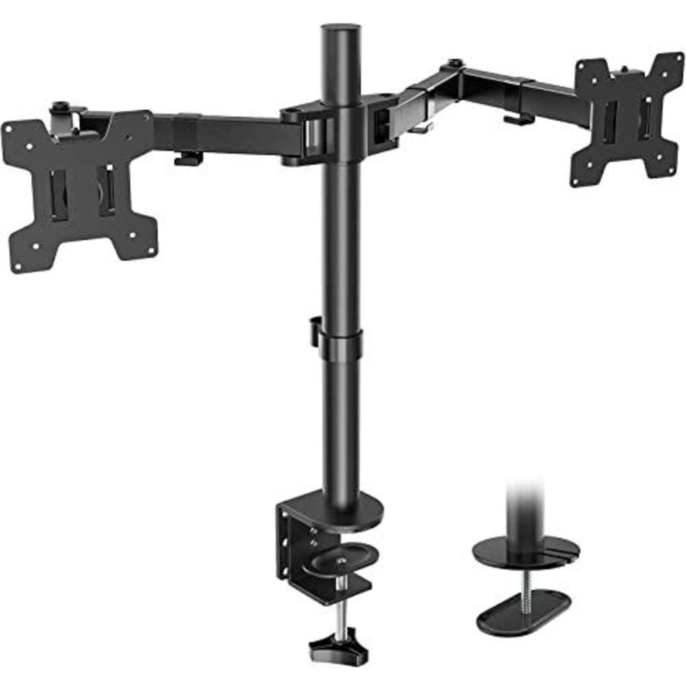 wali dual lcd monitor fully adjustable desk mount stand fits 2 screens up to 27 inch, 22 lbs. weight capacity per arm (m002),
