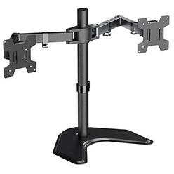 wali dual monitor stand, free standing desk mount for 2 monitors up to 27 inch, 22 lbs. weight capacity per arm, fully adjust