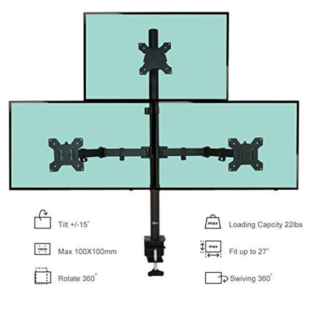 wali triple lcd monitor desk mount fully adjustable stand fits 3 screens up to 27 inch, 22 lbs. weight capacity per arm (m003
