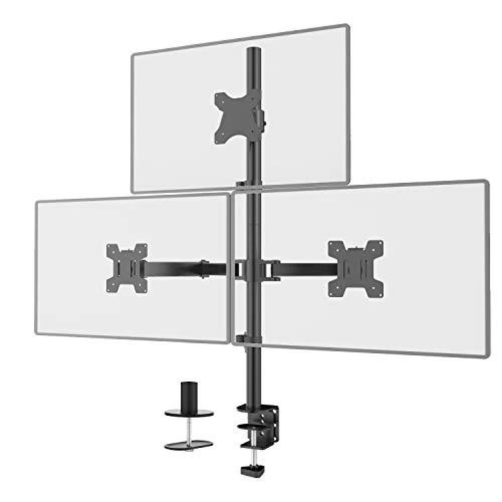 wali triple lcd monitor desk mount fully adjustable stand fits 3 screens up to 27 inch, 22 lbs. weight capacity per arm (m003