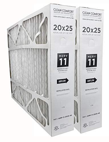 clean comfort amp-11-2025-45 (2-pack) - 20" x 25" x 4.5" media air filter, merv 11