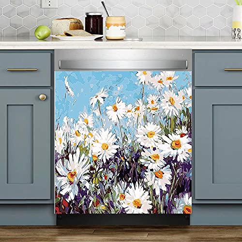 greture little daisy flowers magnetic dishwasher stickers door cover decals oil painting decorative panel decal refrigerator 