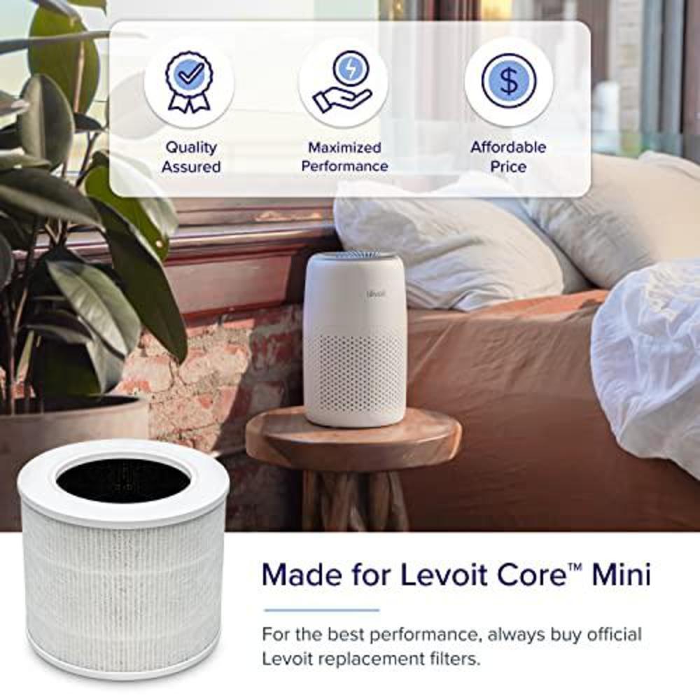 levoit air purifier replacement filter 3-in-1 hepa, high-efficiency activated carbon, core mini-rf, 1 pack, white