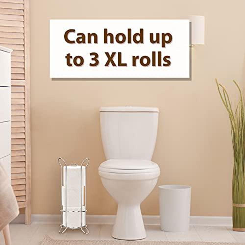 brookstone chrome toilet paper holder, freestanding bathroom tissue organizer, minimal storage solution, stylish design, hold
