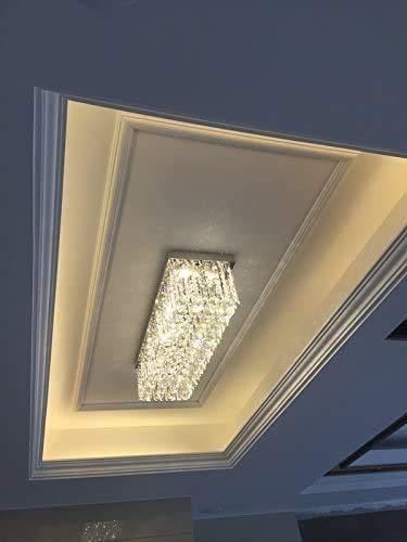 siljoy rectangle chandelier, modern crystal raindrop chandelier with k9 crystal, 8-lights flush mount ceiling lights fixture 