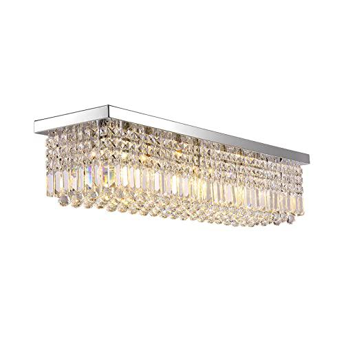 siljoy rectangle chandelier, modern crystal raindrop chandelier with k9 crystal, 8-lights flush mount ceiling lights fixture 