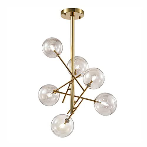 kco lighting sputnik chandelier 6-light metal ceiling pendant light fixtures with clear glass shade for bedroom living room