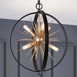 Optimant Lighting Modern globe chandelier, gold Finished Sputnik chandelier Light Fixture with Black Metal Frame, 6-Light Mid century 18 Pendant L
