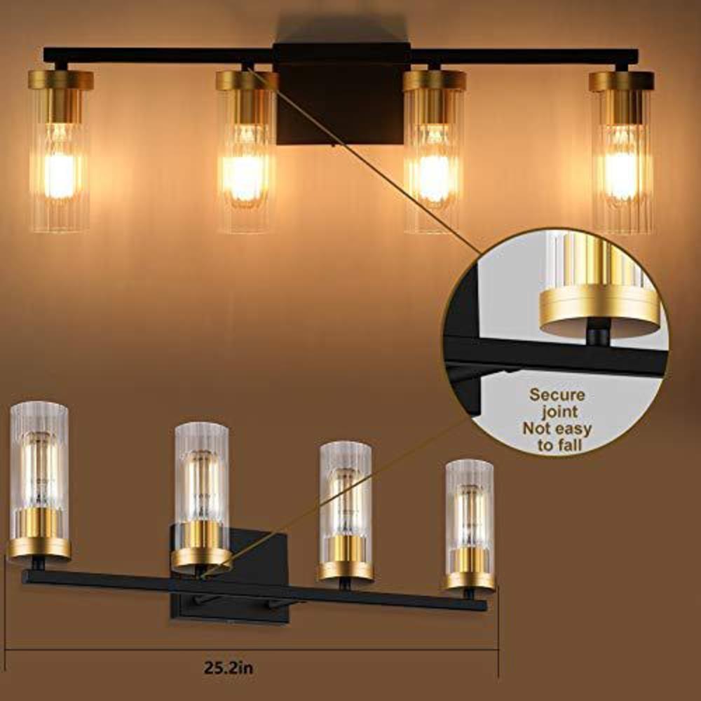 bdl bathroom vanity light fixtures new black gold 4 lights clear glass shade modern wall bar sconce over mirror (exclude bulb