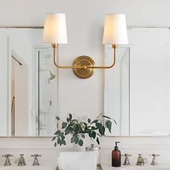 Safavieh SCN4015A 17.5 x 7 x 13.5 in. Ezra Two Light Wall Sconce with Brass & White Shade
