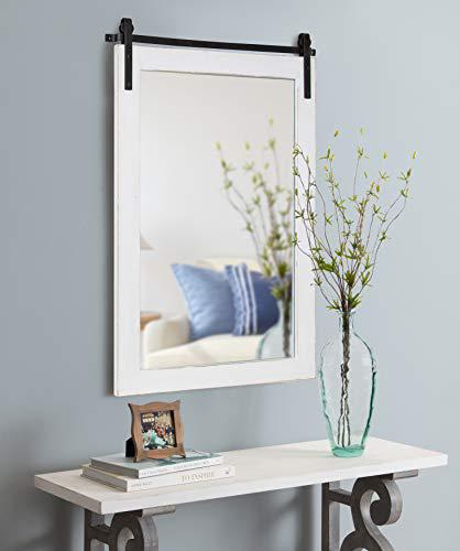 kate and laurel cates farmhouse wood framed wall mirror, 24 x 38, white, barn door-inspired rustic mirrors for wall