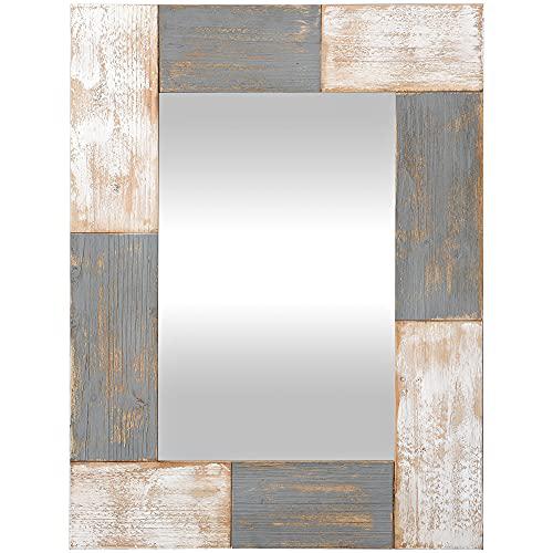 firstime & co. mason planks wall mirror, 31.5"h x 24"w, aged white & gray wood