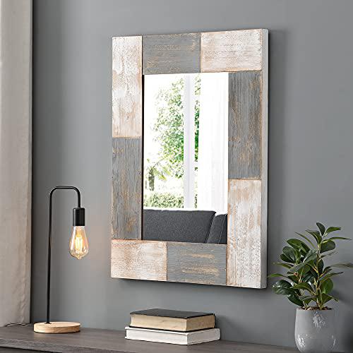 firstime & co. mason planks wall mirror, 31.5"h x 24"w, aged white & gray wood