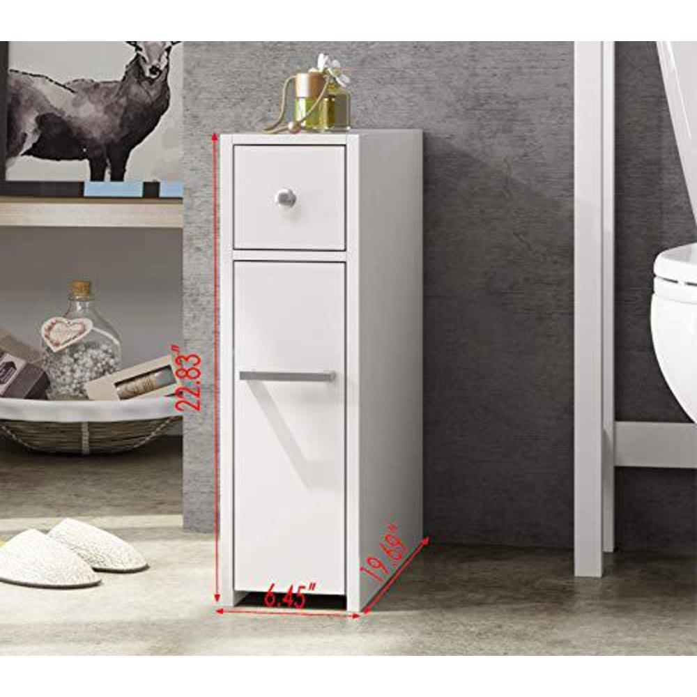 deflectair spirich home slim bathroom storage cabinet, free standing toilet paper holder,bathroom cabinet slide out drawer storage,white