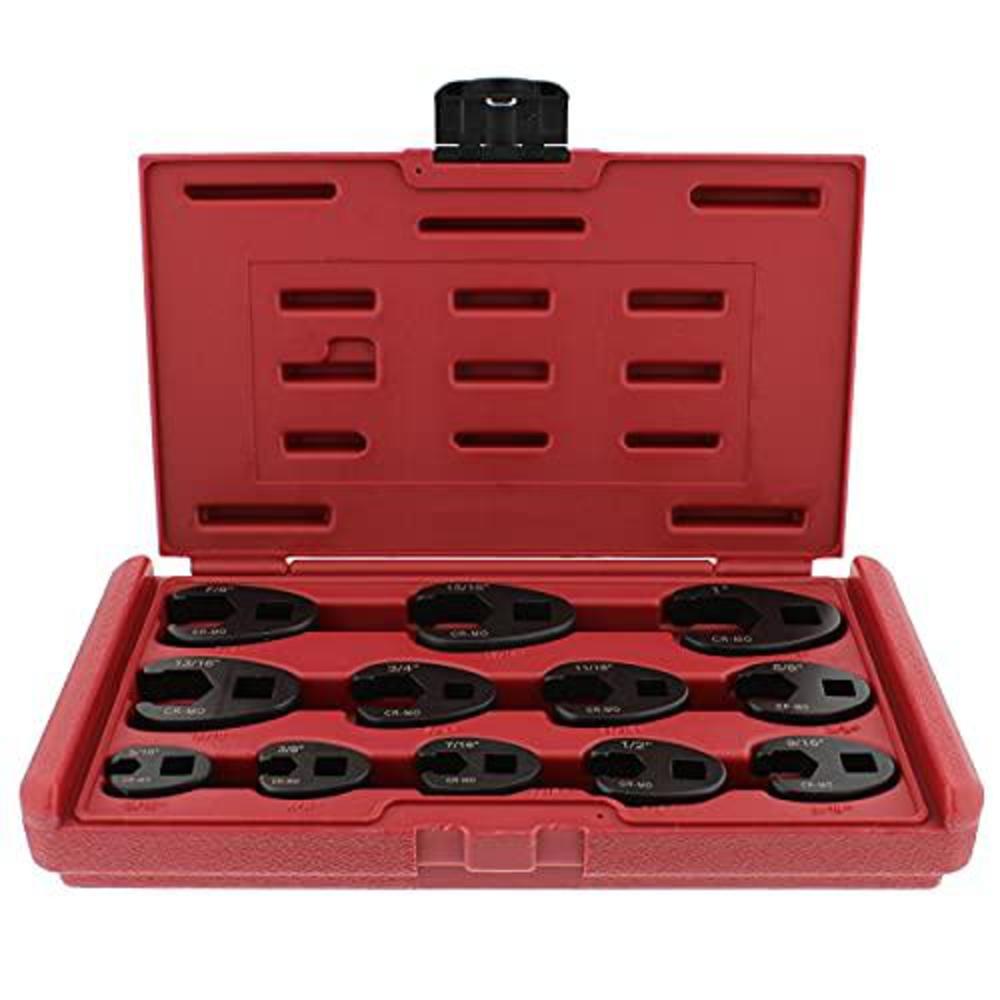 abn jumbo crowfoot flare nut wrench set sae standard 12-piece tool kit for 3/8in and 1/2in drive ratchet
