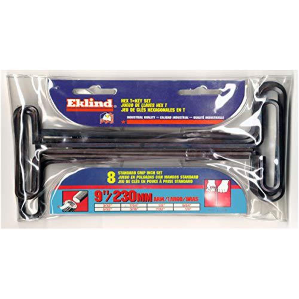 eklind 33198 std grip hex t-key allen wrench - 8pc set sae inch sizes 3/32-1/4 9in series