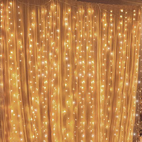 twinkle star 300 led window curtain string light wedding party home garden bedroom outdoor indoor wall decorations, warm whit
