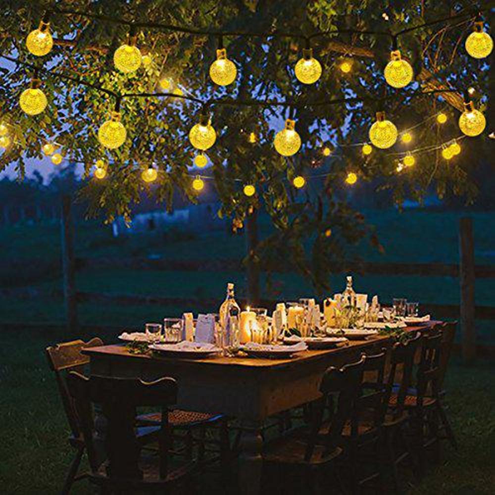 lalapao 2 pack solar powered globe string lights 30 led (19.7ft) crystal ball christmas fairy light for outdoor indoor xmas t