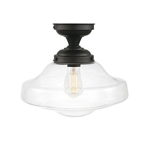 globe electric 65849 lucerne 1-light semi-flush mount ceiling light, dark bronze, clear glass shade, 11.13"