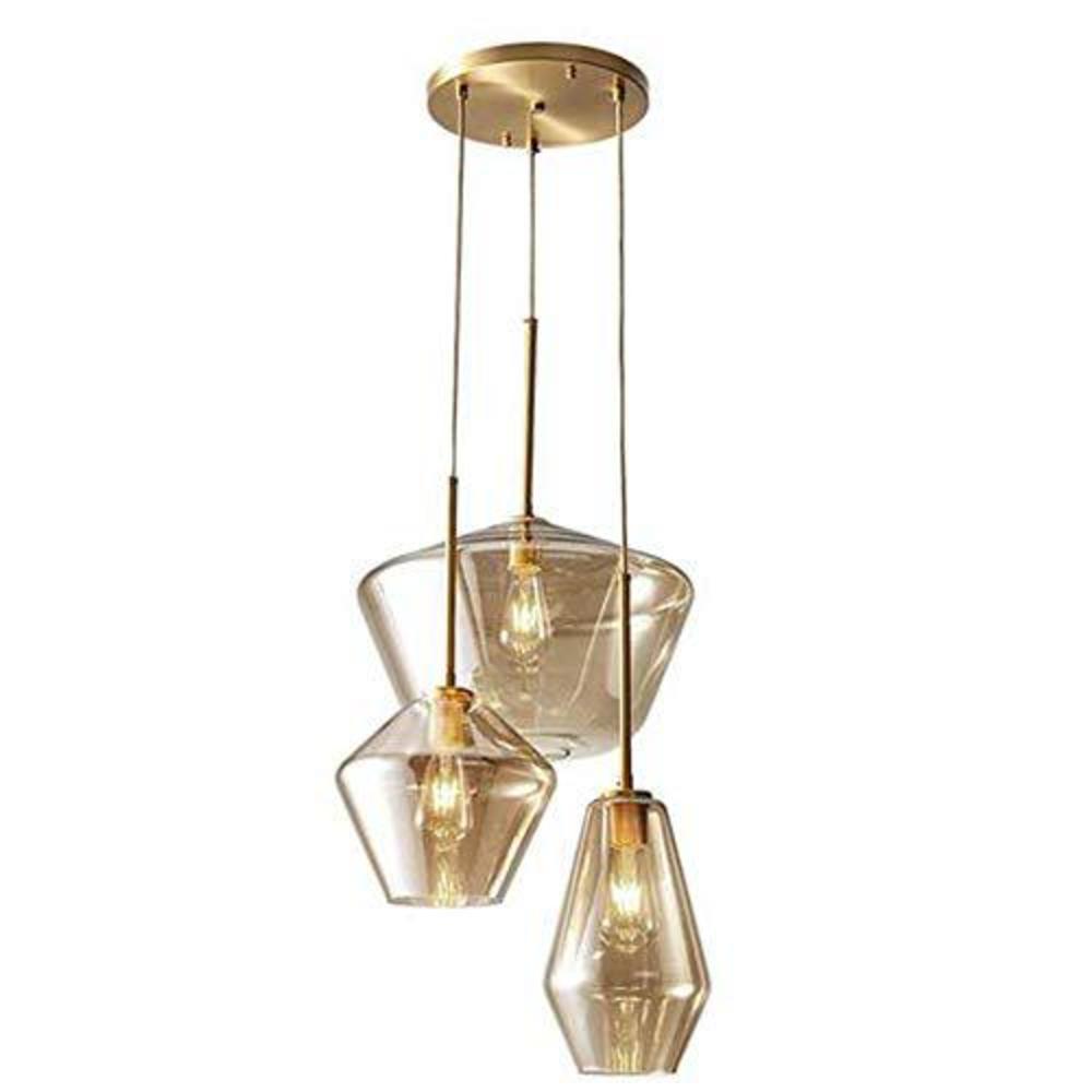 luolax champagne gold glass 3 heads hanging pendant light flush mount ceiling light fixture modern glass lamp chandelier for 