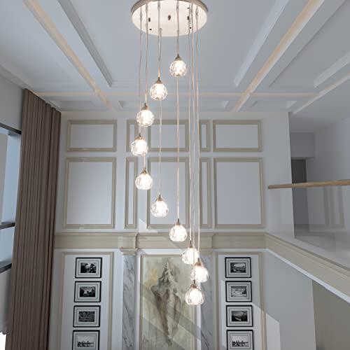 Maxax 10 Lights crystal ceiling chandeliers, Flush Mount Modern Raindrop Large Pendant Light, 67A Villa Ball Spiral Suspension c