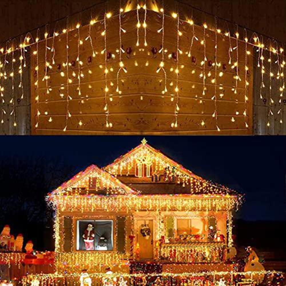 dopheuor icicle fairy lights 400led 32.8ft 75drops 8 modes waterproof string lights for outdoor eaves curtain christmas trees