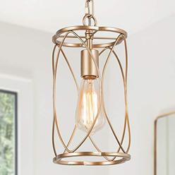 Optimant Lighting gold Pendant Lighting for Kitchen Island, Modern cage Hanging Light Fixture for Hallway, Dining Room, Foyer an