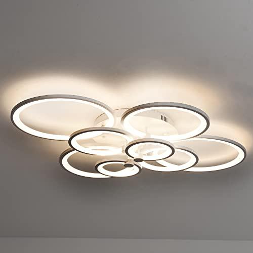lsnevd led ceiling light fixture,106w modern lamps 8 ring,living room hanging lighting dimmable with remote 1 flush mount metal fram
