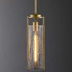Untrammelife gold Pendant Light, crackle Finish 12 glass Shade Hanging Light Fixture Modern 1-Light ceiling Hanging Light Fixtur