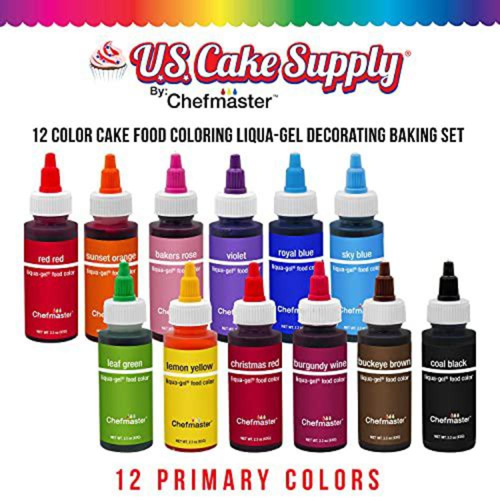 U.S. Cake Supply 12 food color u.s. cake supply 2.3-ounce liqua-gel cake food coloring variety pack with color mixing wheel - made in the u.s.